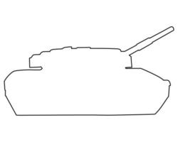 Main battle tank silhouette in line art. German military vehicle. Vector illustration isolated on white background.