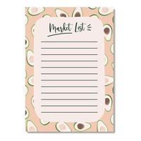 Market list, daily planner, note paper, to do list decorated with avocado pattern and inspirational quote. School scheduler and organizer. Flat vector