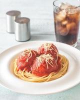 Meatballs with tomato sauce and pasta photo