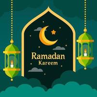 Fondo de Ramadán Kareem con media luna y linterna vector