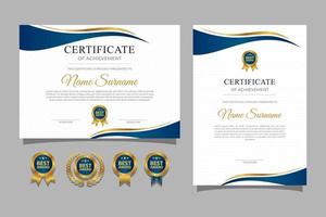 Certificate border template with luxury color and badges vector