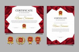 Modern Geometric red certificate with gold badge template vector