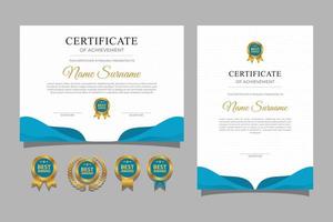 Blue Wave certificate with badge and border a4 template vector