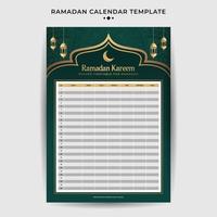 Ramadan calendar with iftar time schedule table vector