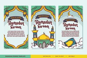 Ramadan kareem stories template with hand drawn islamic illustration vector