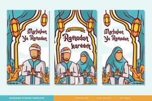 Ramadan kareem stories template with hand drawn islamic illustration vector