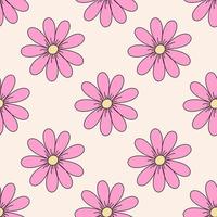 Retro daisy flower seamless pattern. 1970 vibes retro floral seamless background. vector