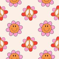 Retro daisy flower seamless pattern. 1970 vibes retro floral seamless background. vector