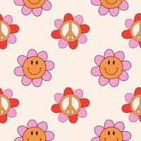 Retro daisy flower seamless pattern. 1970 vibes retro floral seamless background. vector