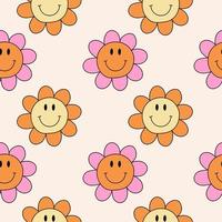 Retro daisy flower seamless pattern. 1970 vibes retro floral seamless background. vector