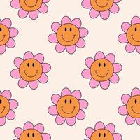 Retro daisy flower seamless pattern. 1970 vibes retro floral seamless background. vector