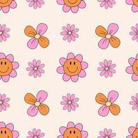 Retro daisy flower seamless pattern. 1970 vibes retro floral seamless background. vector