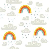 pattern with rainbows and clouds in flat style. hand drawn vector illustration.