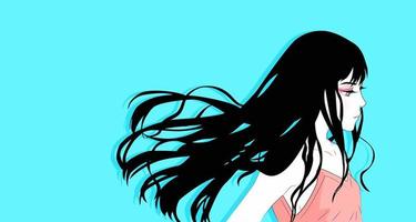 Horizontal Vector art with anime girl on blue background. Vector illustration for banner, cover, flyer, advertising etc.