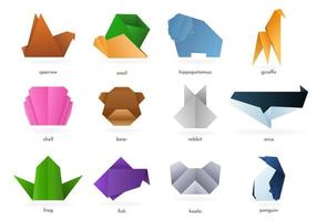 Collection of various origami animals, birds and fish featuring vibrant gradient colors. Vector illustration. isolated Origami icons.