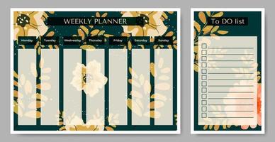 Weekly planner with To Do list on floral backdrop. Vector illustration. Planner for companies and private use.