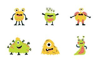Vector monsters set. White isolated background. Childrens theme.