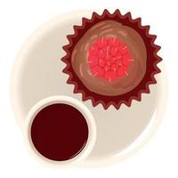 Raspberry muffin icon isometric vector. Chocolate muffin with raspberry and tea vector