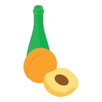 Apricot drink icon isometric vector. Ripe fresh apricot and open glass bottle vector