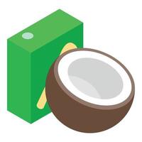 Coconut drink icon isometric vector. Fresh coconut half and juice packaging icon vector