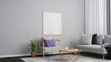 Seat chest of drawers with cushions and frame mockup. photo