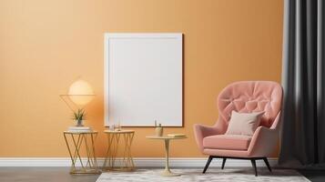 Table and decor in living room, 3d render. photo