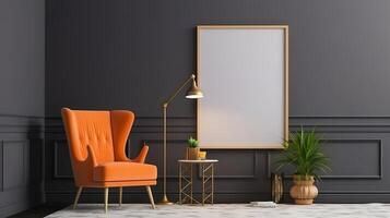 Table and decor in living room, 3d render. photo