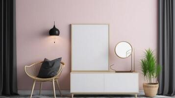 Modern living room with counter, with empty canvas or wall decor. photo