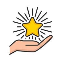 Bonus points star on hand icon, benefits, reward vector