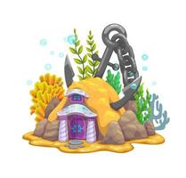 Cartoon underwater anchor fairy house building vector