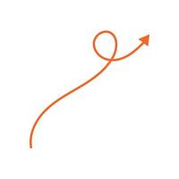 Red vector arrow on a white background. Vector curved pointer doodle line.