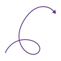 Purple vector arrow isolated on white background. Vector curved pointer doodle line.