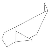 Origami figure in the form of a whale on a white background. Doodle line art vector drawing.