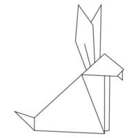 Figure of origami in the form of a rabbit on a white background. Doodle line art vector drawing.