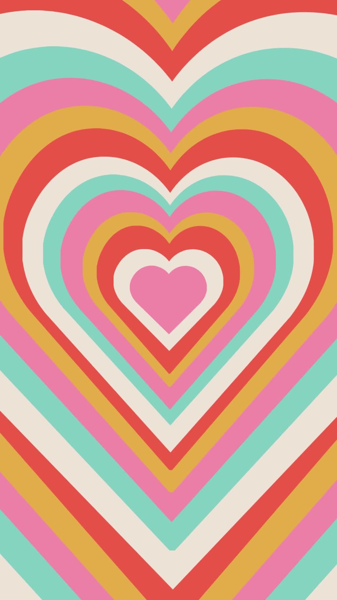 Retro groovy playful heart wallpaper background animated vertical video ...