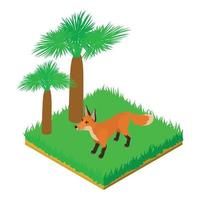 Red fox icon isometric vector. Wild red fox animal standing in green grass icon vector