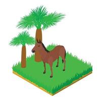 marrón caballo icono isométrica vector. grande bahía caballo animal en pie en verde césped vector
