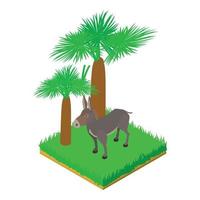Gray donkey icon isometric vector. Big donkey animal standing in green grass vector