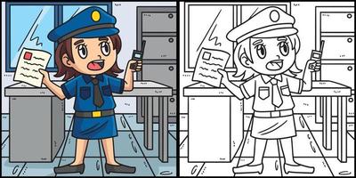 Policewoman Reporting Coloring Page Illustration vector