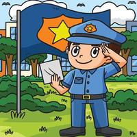 Saluting Police Officer Colored Cartoon vector