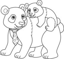 Father Panda and Baby Panda Isolated Coloring Page vector