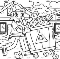 Labor Day Garbage Man Collecting Bin Coloring Page vector