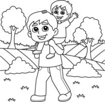 Father Carrying his Son Coloring Page for Kids vector