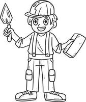 Mason and Bricks Isolated Coloring Page for Kids vector