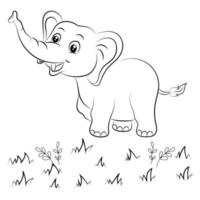 Elephant coloring page for kids Hand drawn elephant outline illustration vector