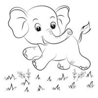 Elephant coloring page for kids Hand drawn elephant outline illustration vector