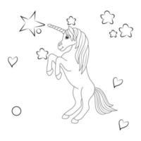 línea Arte unicornio niños colorante libro página vector