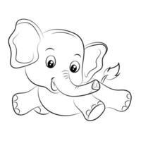 Elephant coloring page for kids Hand drawn elephant outline illustration vector