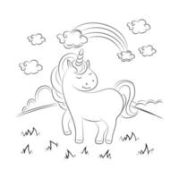 Line art unicorn  Children coloring book page vector