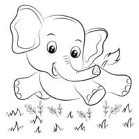 Elephant coloring page for kids Hand drawn elephant outline illustration vector